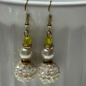 Handcrafted Elegant Pearl and Crystal Snowmen Earrings